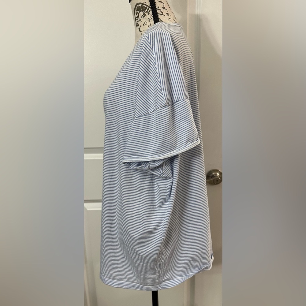 💙 Terra & Sky Women’s Crewneck Tee – Oxford Blue Stripe, Plus Size 1X  💙 - Picture 3 of 12